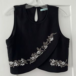 She + Sky Embellished Black Crop Top Size L